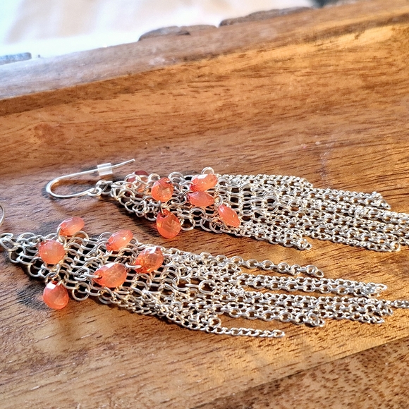 Chandelier Silver and Orange Dangle Earrings - Picture 6 of 9
